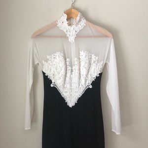 Tadashi B&W Lace Side Slit Gown